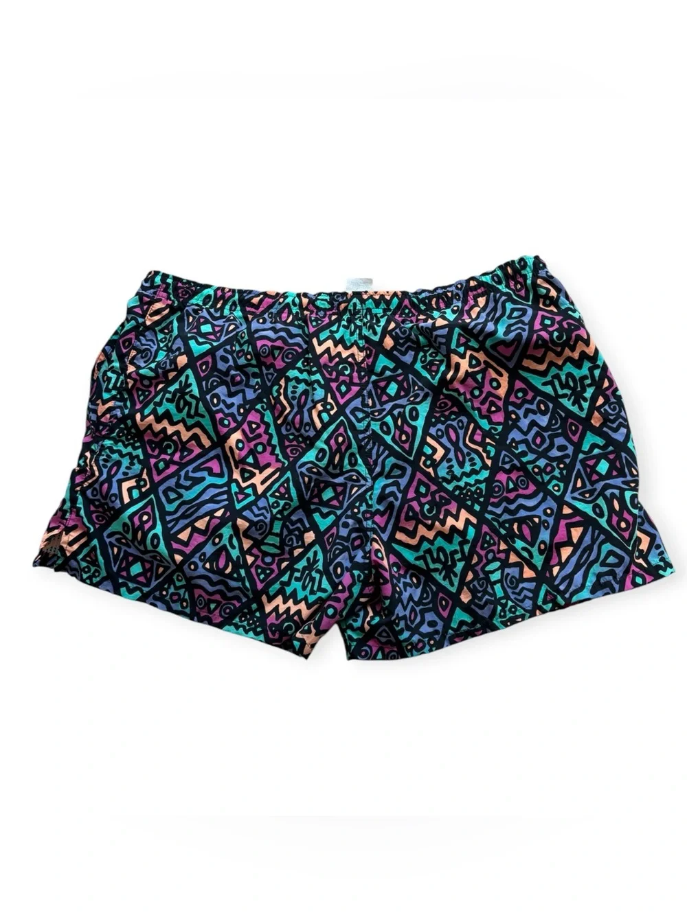90s Vtg Sideout Volleyball Shorts Large Purple Red Green Tribal Retro Surfing